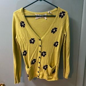 Anthropologie Field Flower Green Floral Cardigan